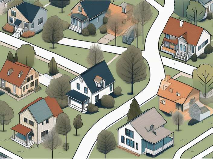 A photograph of a detailed map highlighting various neighborhoods with icons representing siding contractors