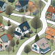A photograph of a detailed map highlighting various neighborhoods with icons representing siding contractors
