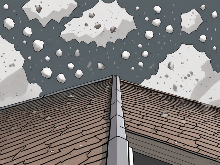 A photograph of a damaged roof with visible hail impact marks