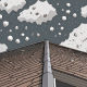 A photograph of a damaged roof with visible hail impact marks
