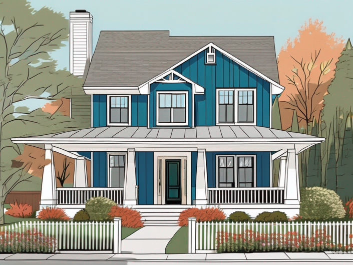 A photograph of a charming suburban home showcasing vibrant james hardie siding in various colors