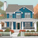 A photograph of a charming suburban home showcasing vibrant james hardie siding in various colors