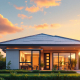 A photograph of a modern home with a newly installed roof