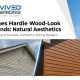 Split image showing two houses with different wood-look sidings, promoting "2026 James Hardie Wood-Look Siding Trends" by Revived Exteriors.