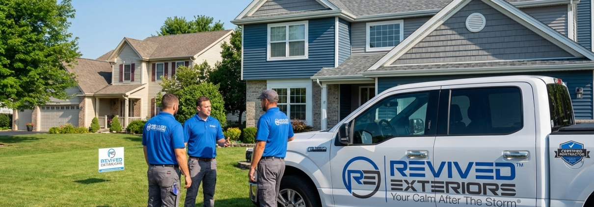 Revived Exteriors roofing team meeting with homeowner in Bolingbrook IL before roof replacement